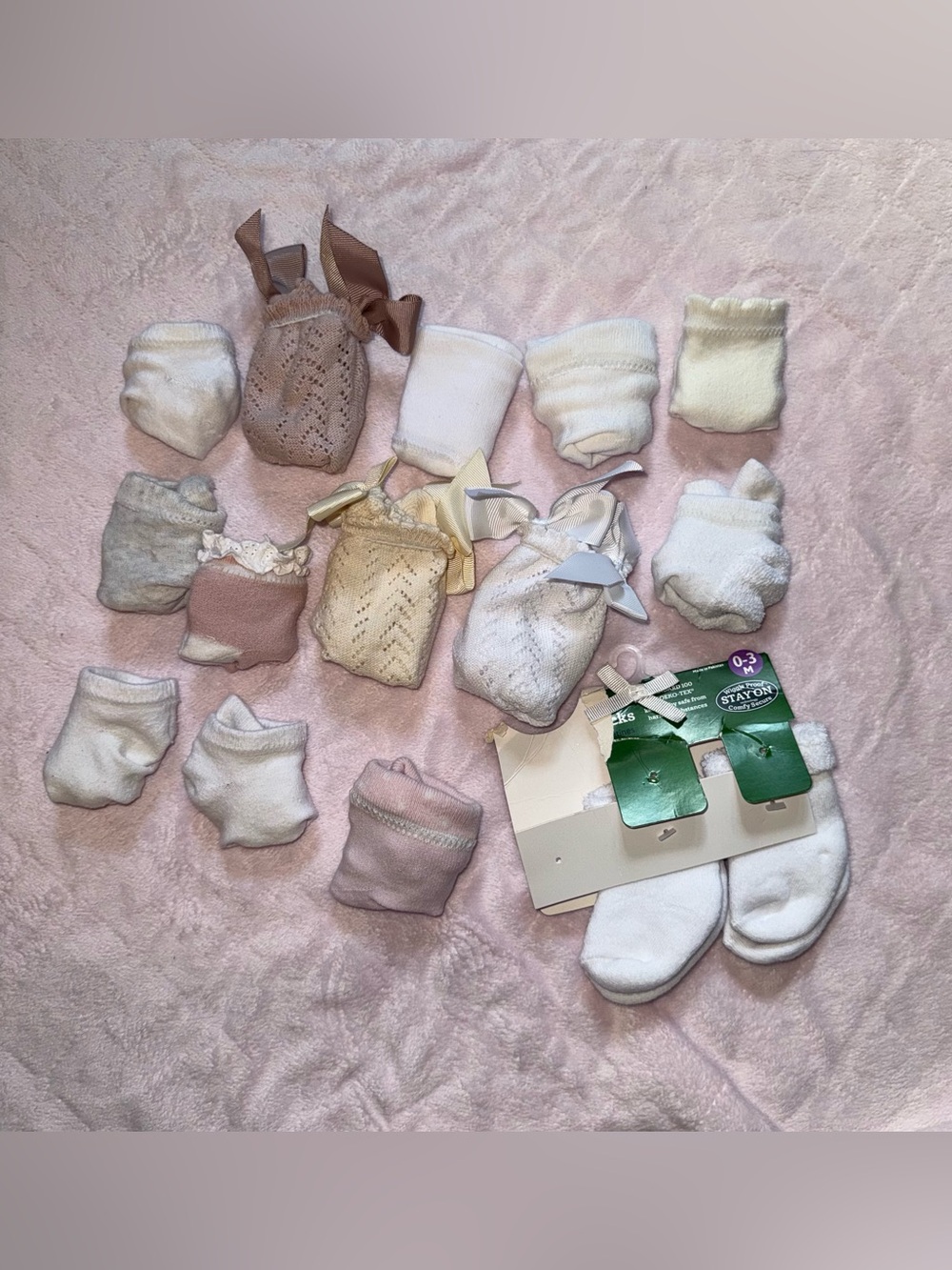 Assorted Baby Infant Socks Set - Pink, White, Cream - Mixed Brands